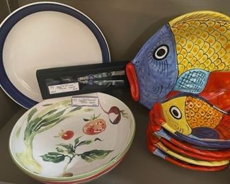 Hand Painted Fish Plates with Serving Platters