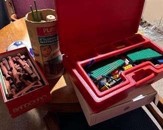 Antique legos and log cabin toy sets