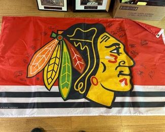 Entire Chicago Blackhawk team signed game flown flag!!
