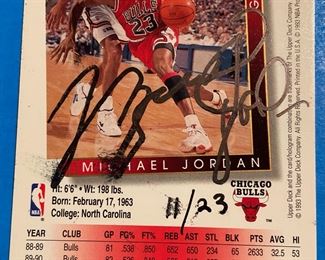 Signed Michael Jordan basketball card with COA 