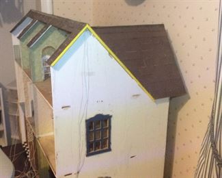 Priceless Huge Antique Vintage, handcrafted, wooden dollhouse with furniture, wired for lights Selling as one unit.
