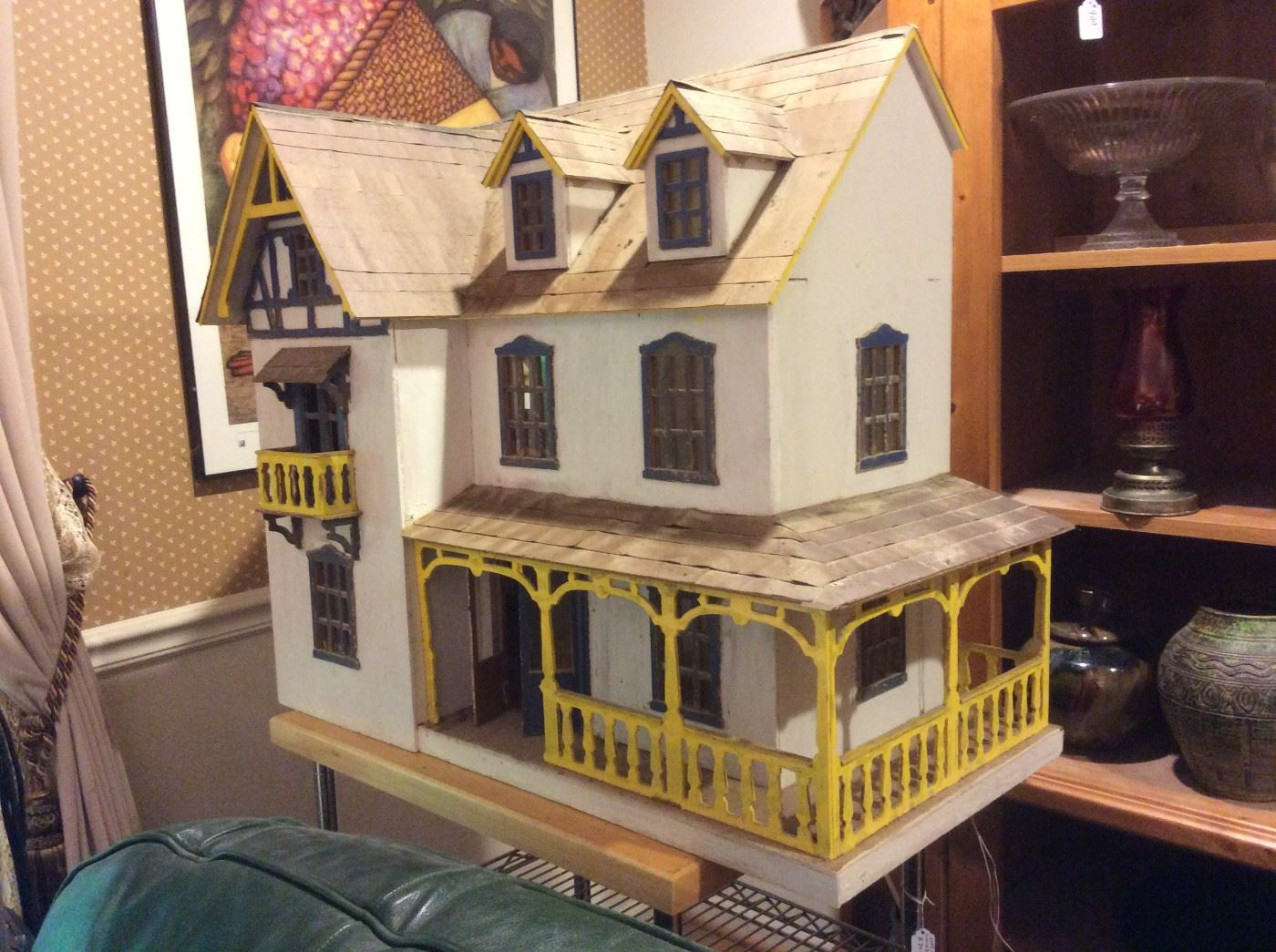 Priceless Huge Antique Vintage, handcrafted, wooden dollhouse with furniture, wired for lights Selling as one unit.
