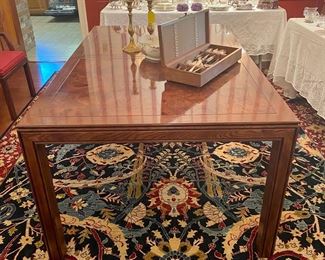 Henredon dining table with two large leaves and eight chairs with caned backs (see following pics)