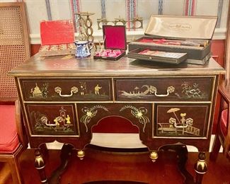 Chinoiserie chest by Chelsea House with an antiques finish and cabriole legs