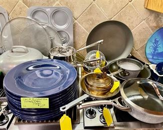 large set of Pottery Barn blue dinner plates