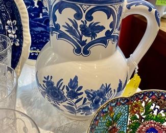 Blue and white pitcher by Tiffany