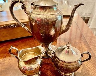 Gorham Sterling coffee pot, sugar, & creamer