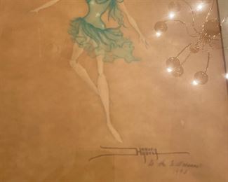 signed ballerina design for hardness ballet Concerto European tour 1966, by Harvey Hysell.