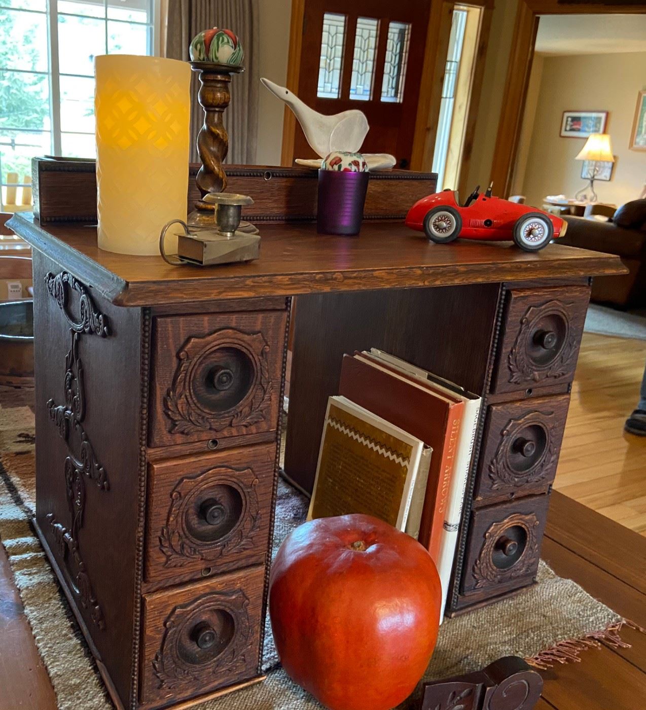 Repurposed sewing machine cabinet parts!