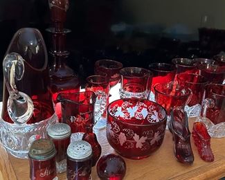 Antique Etched Red Glassware 