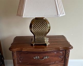 Side table with brass lamp