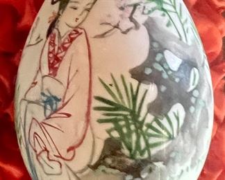 Japanese hand painted egg (in glass case)