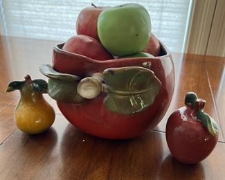 Fruit bowl and salt and pepper shakers