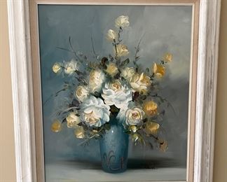 Framed floral painting