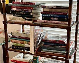 Premium cookbooks and Faux Bamboo Etagere