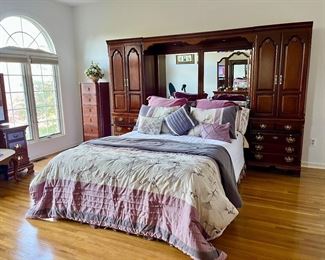Cherrywood Thomasville Master bedroom, can be set up shown or separated as 2 Armiores ,a headboard with storage, and 2 mirrors..to use in multiple rooms if preffered only $350