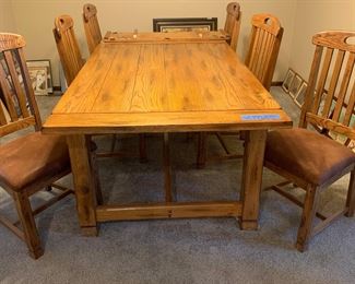 Solid dining table w/6 chairs with suede like fabric seats