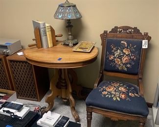 Needlepoint Victorian side chair with table
Tell City bookends