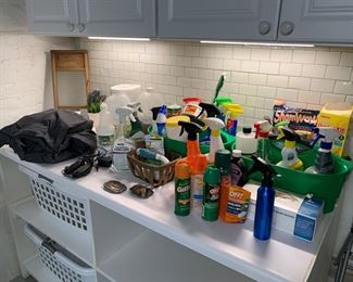 Outdoor items, laundry baskets, cleaning supplies 
