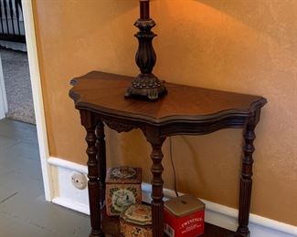 Antique table, lamp