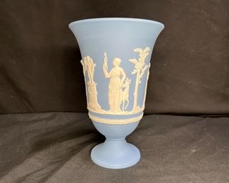 Blue Jasperware Sacrifice Figures Trumpet Vase