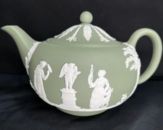 Jasperware Sage Green Teapot Sacrifice Figures