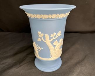 Wedgwood Jasperware Pale Blue Footed Trumpet Vase
