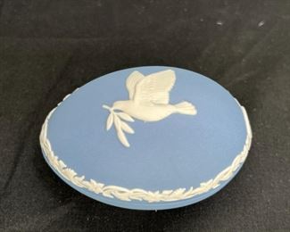 Blue Jasperware Egg Shaped Trinket Box