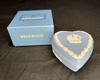 Blue Jasperware Heart Shaped Trinket Box
