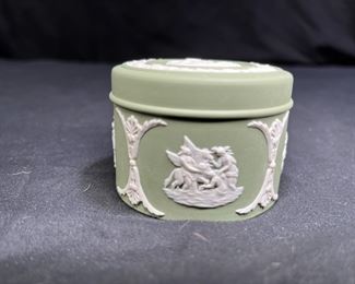 Green Jasperware Round Trinket box with lid