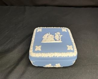Blue Jasperware Square Trinket Box with Lid