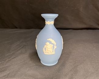 Blue 5" Jasperware Bud Vase with Cupids