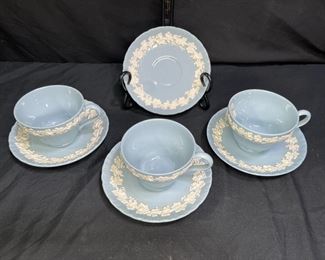 Blue Wedgwood Queen's Ware Cups & Saucers