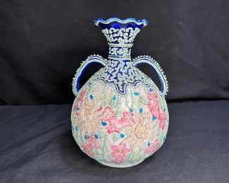 Nippon Moriage Floral Double Handle Vase