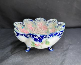 Nippon Moriage Navy & Pink Floral Footed Bowl