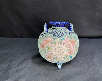Nippon Moriage Round Vase Navy & Pink Floral
