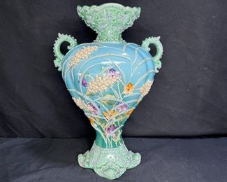 Antique Nippon Moriage Double Handle Urn Vase
