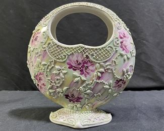 Antique Moriage Nippon Floral Moon Vase
