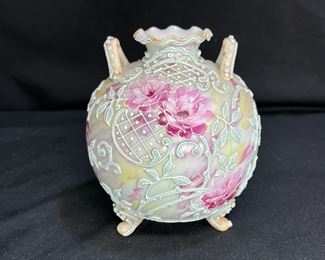 Antique Nippon Moriage Round Footed Bud Vase