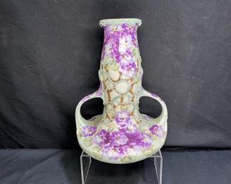 Antique Nippon Moriage Purple & Green Floral Vase
