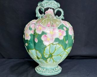 Antique Nippon Moriage Begonias patterned Vase