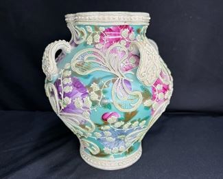 Antique Nippon Moriage 4 handled vase