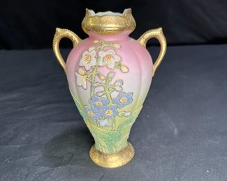 Antique Nippon Coralene 2 handle Vase