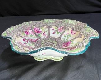 Antique Nippon Moriage Green Scalloped Bowl