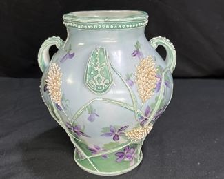 Antique Nippon Moriage 4 handled Vase
