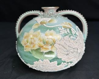 Antique Nippon Moriage Blue Water Lily Vase