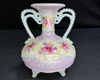 Antique Nippon Moriage Lilac Floral Vase
