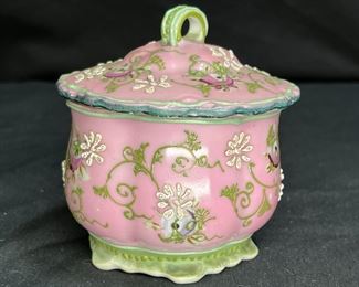Antique Nippon Moriage Pink Floral Covered Dish