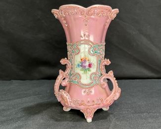 Antique Nippon Moriage Decorative Handled Vase