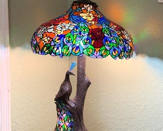Absolutely stunning Peacock stained glass lamp